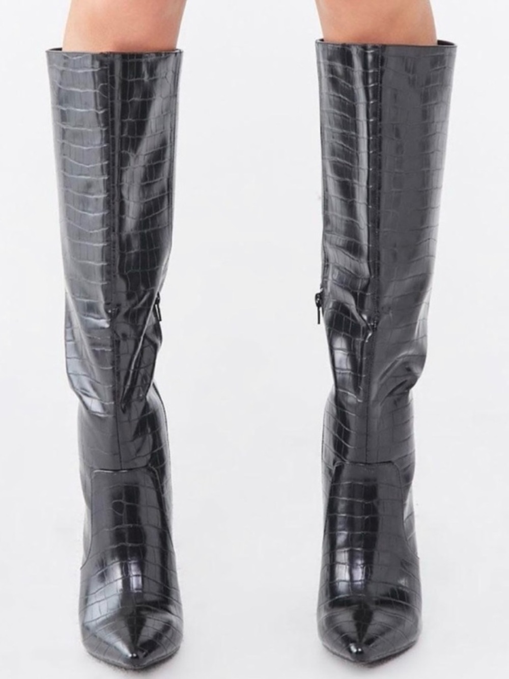 Women's Black Croc-Embossed over the knee Boots
